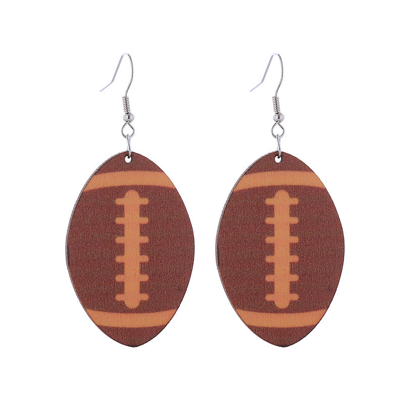 Wholesale Sports Style Super American Football Wooden Earrings
